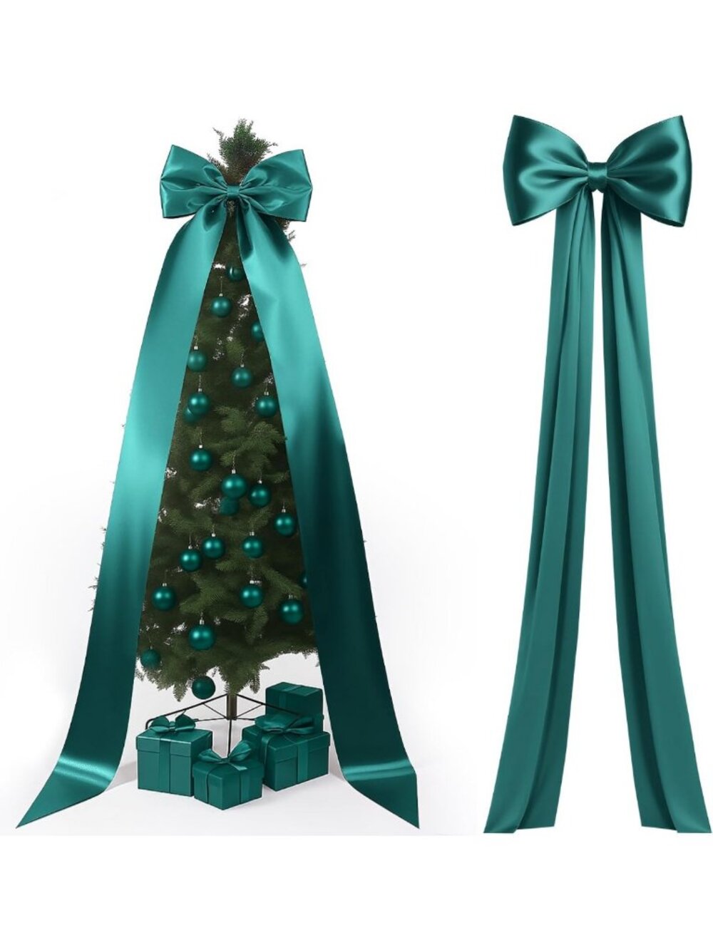 Extra Large Green Satin Christmas Tree Topper Bow | Holiday Decor Accessory